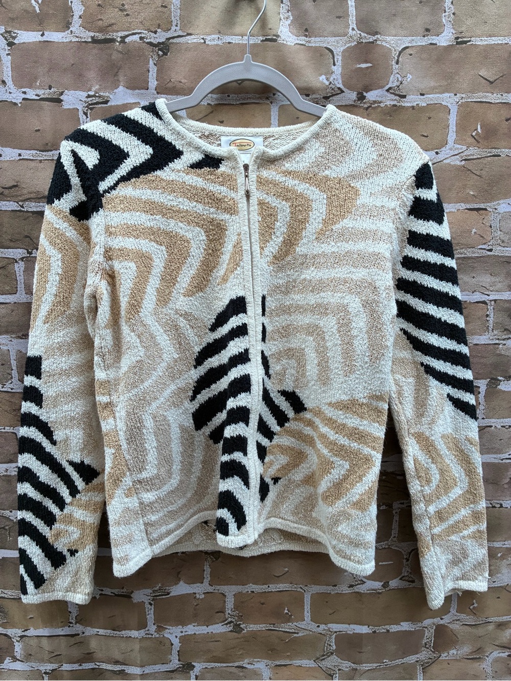 Vintage Talbots M zipper cardigan sweater fall palm leaves Pattern
